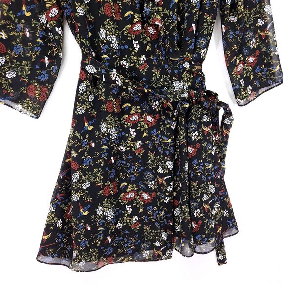 Madewell Ruffled Wrap Dress Size Medium Sheer-Sleeve in Finch Floral - Picture 9 of 16